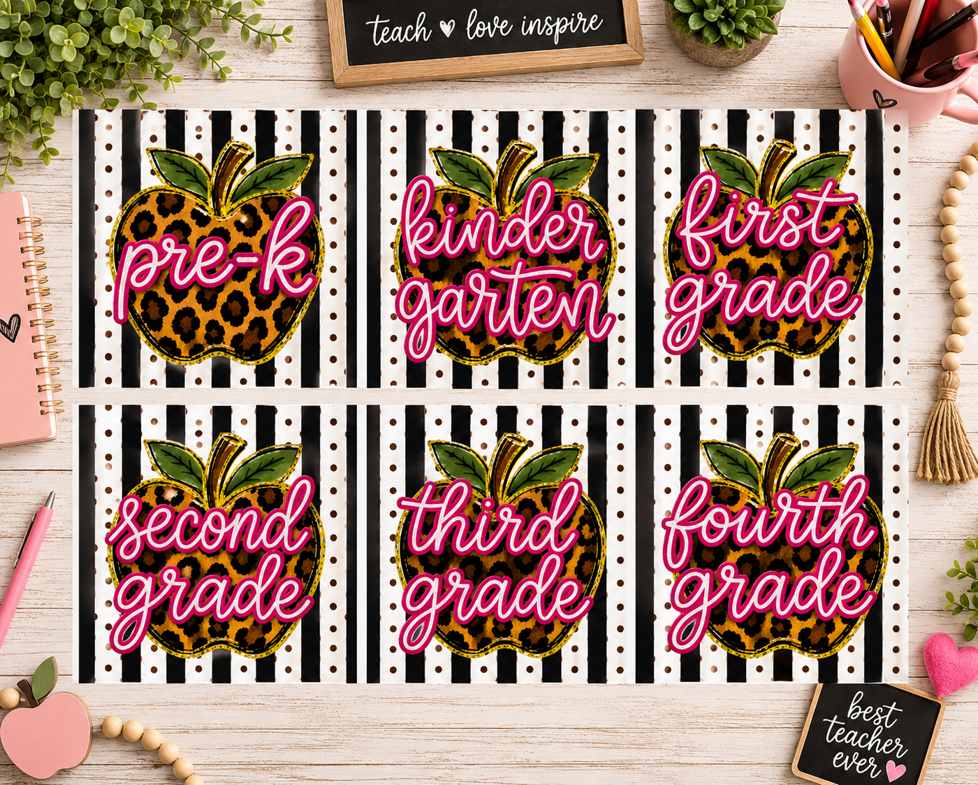 Leopard Apple Grade Level Teacher Shirt