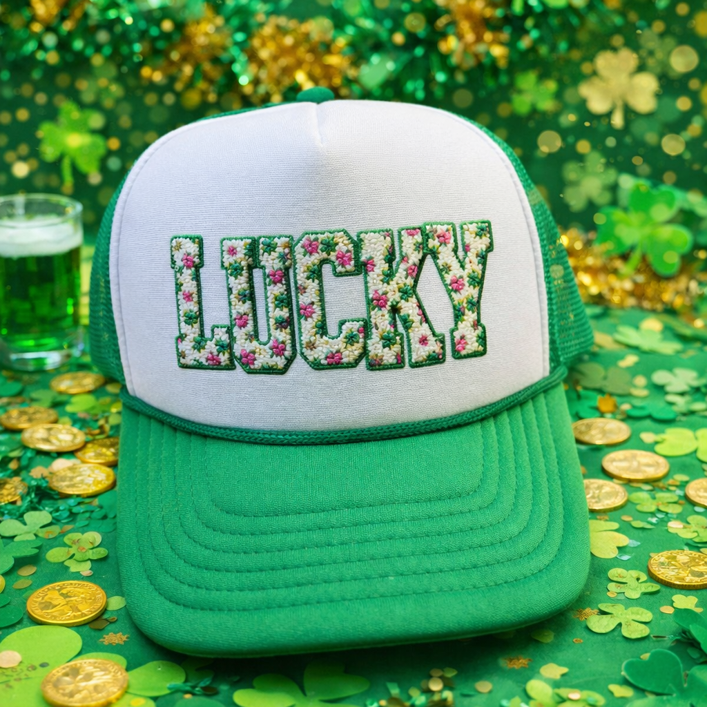 Lucky Foam Trucker Hat-Floral Clover Design