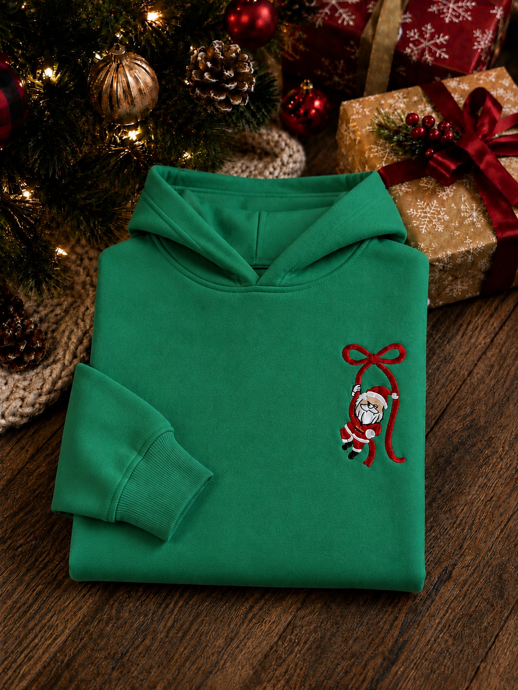 Embroidered Santa Bow Christmas Hoodie