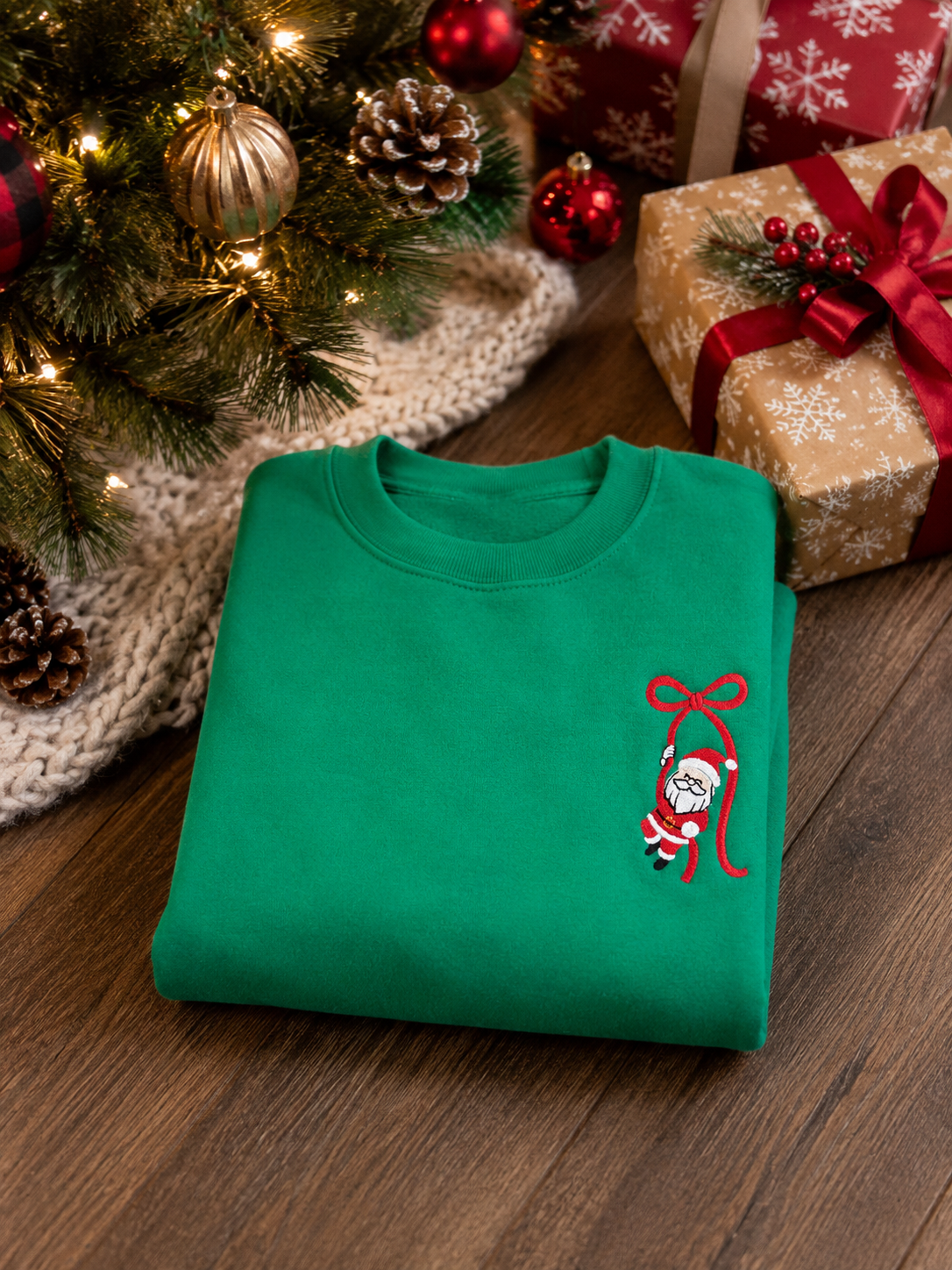 Embroidered Santa Bow Christmas Sweatshirt