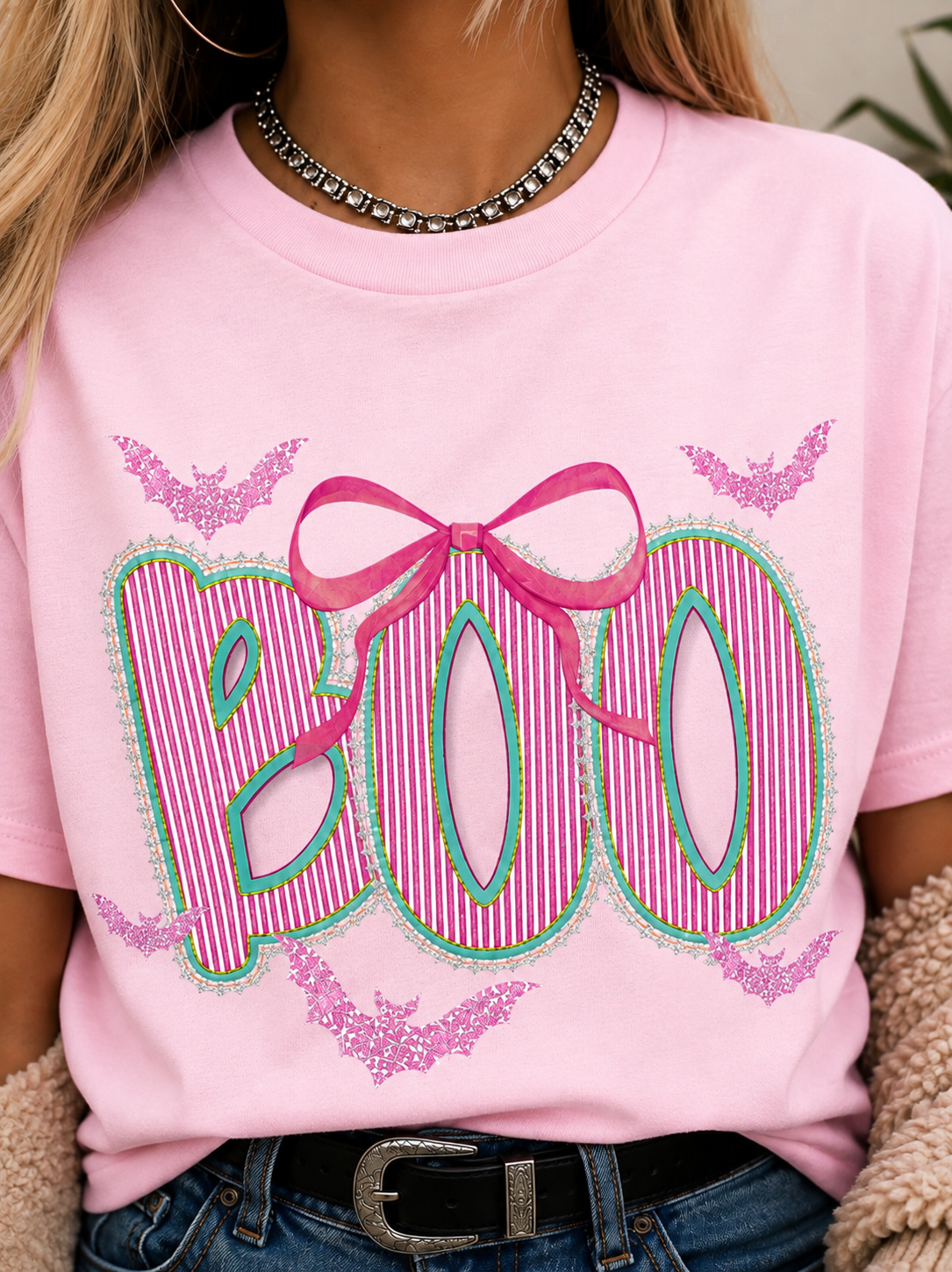 BOO Bow & Bats Halloween Tee