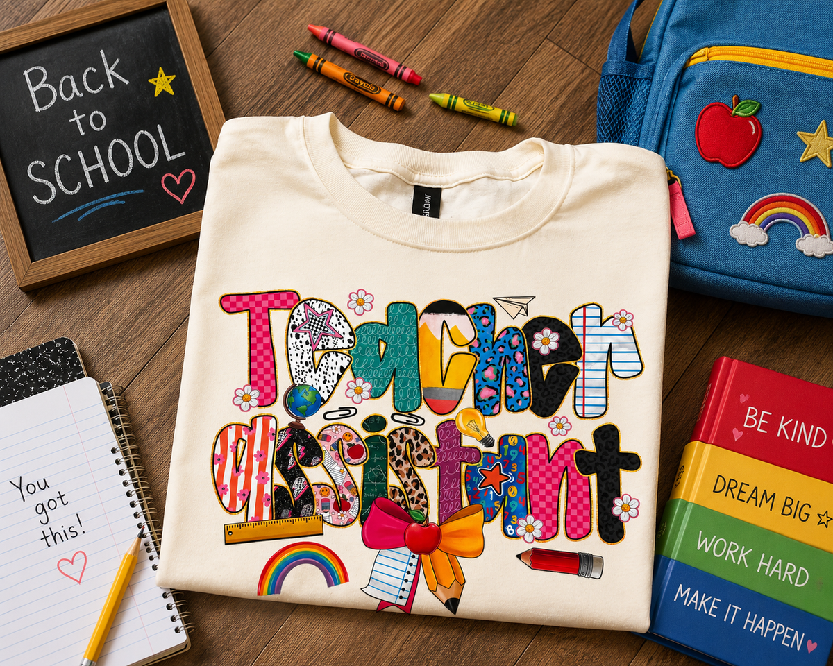 TEACHER ASSISTANT COLORFUL GRAPHIC TEE