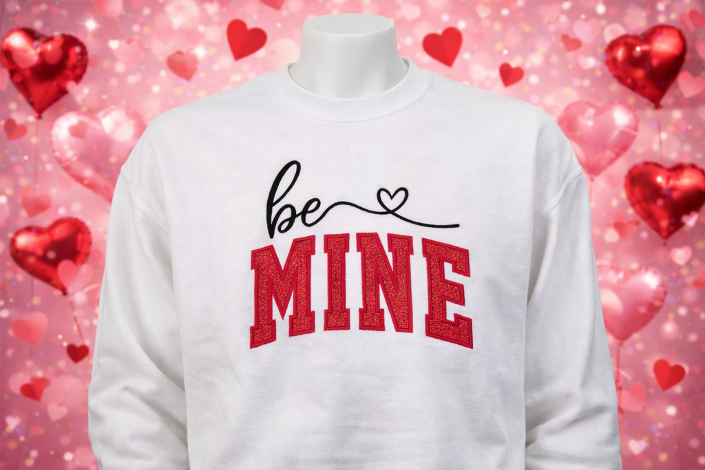 Be Mine Embroidered Valentine's Day Red Glitter Sweatshirt