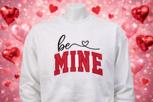 Be Mine Embroidered Valentine's Day Red Glitter Sweatshirt