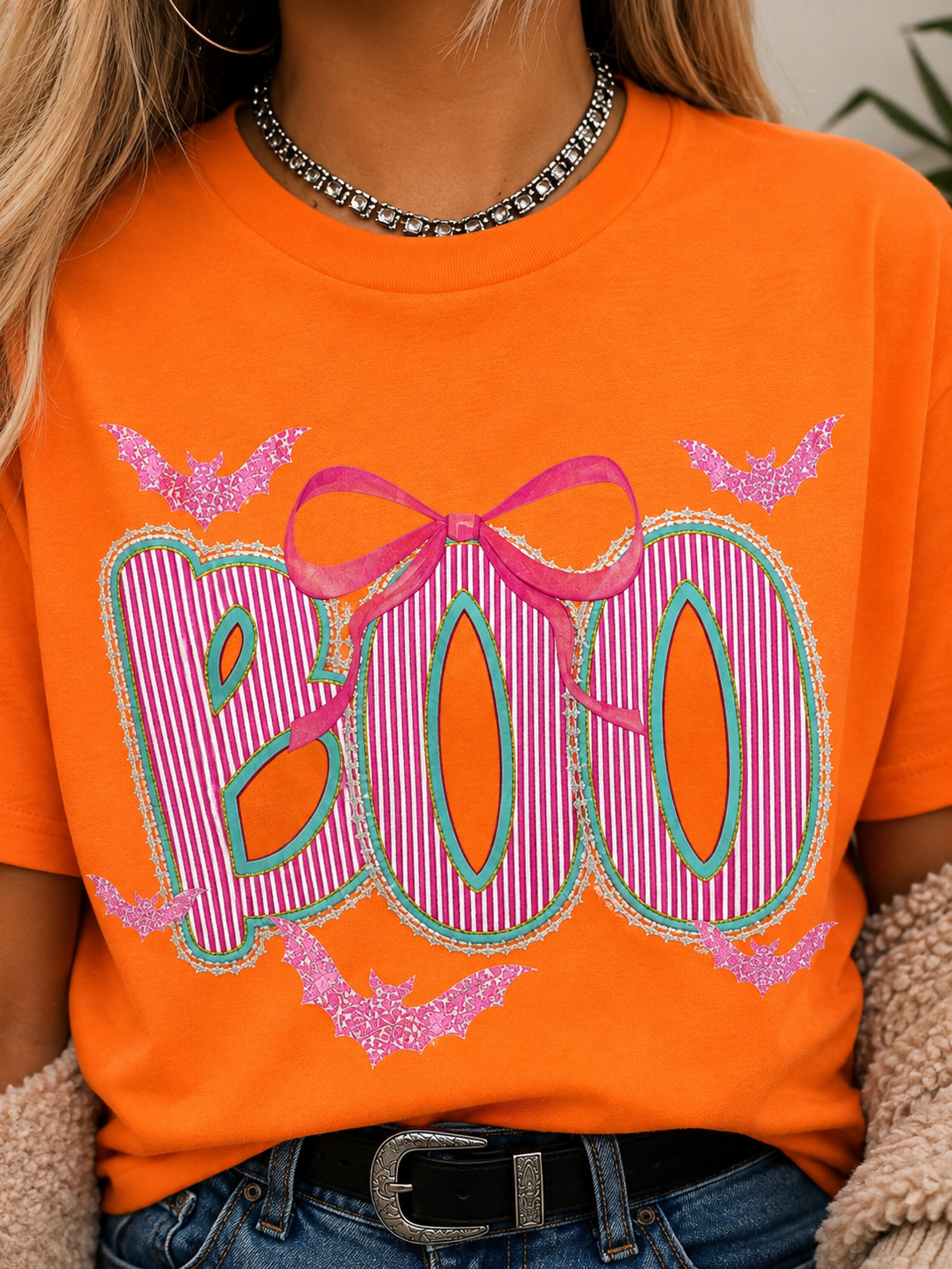 BOO Bow & Bats Halloween Tee