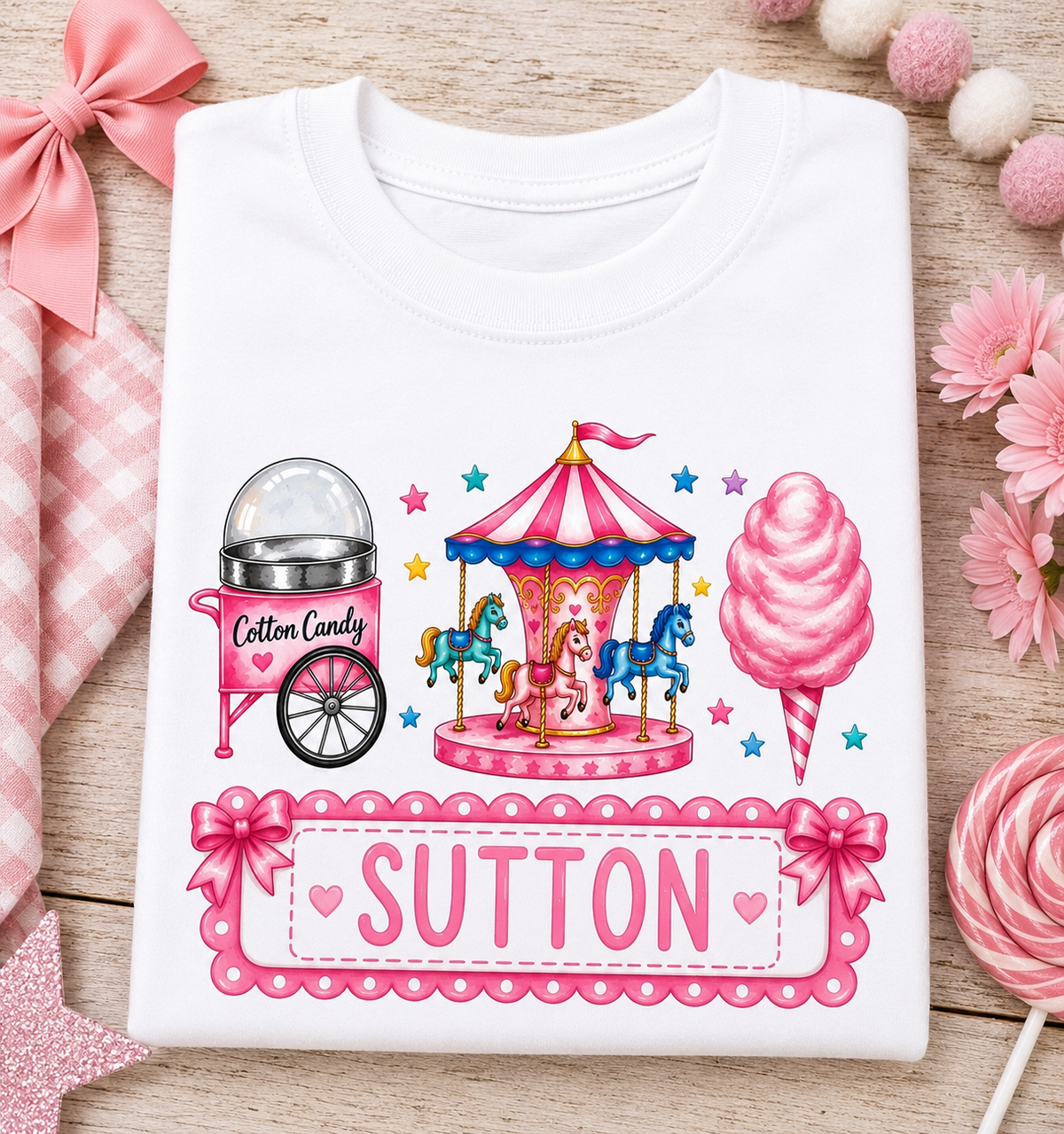 Personalized Girl's County Fair Tee | Cotton Candy & Carousel