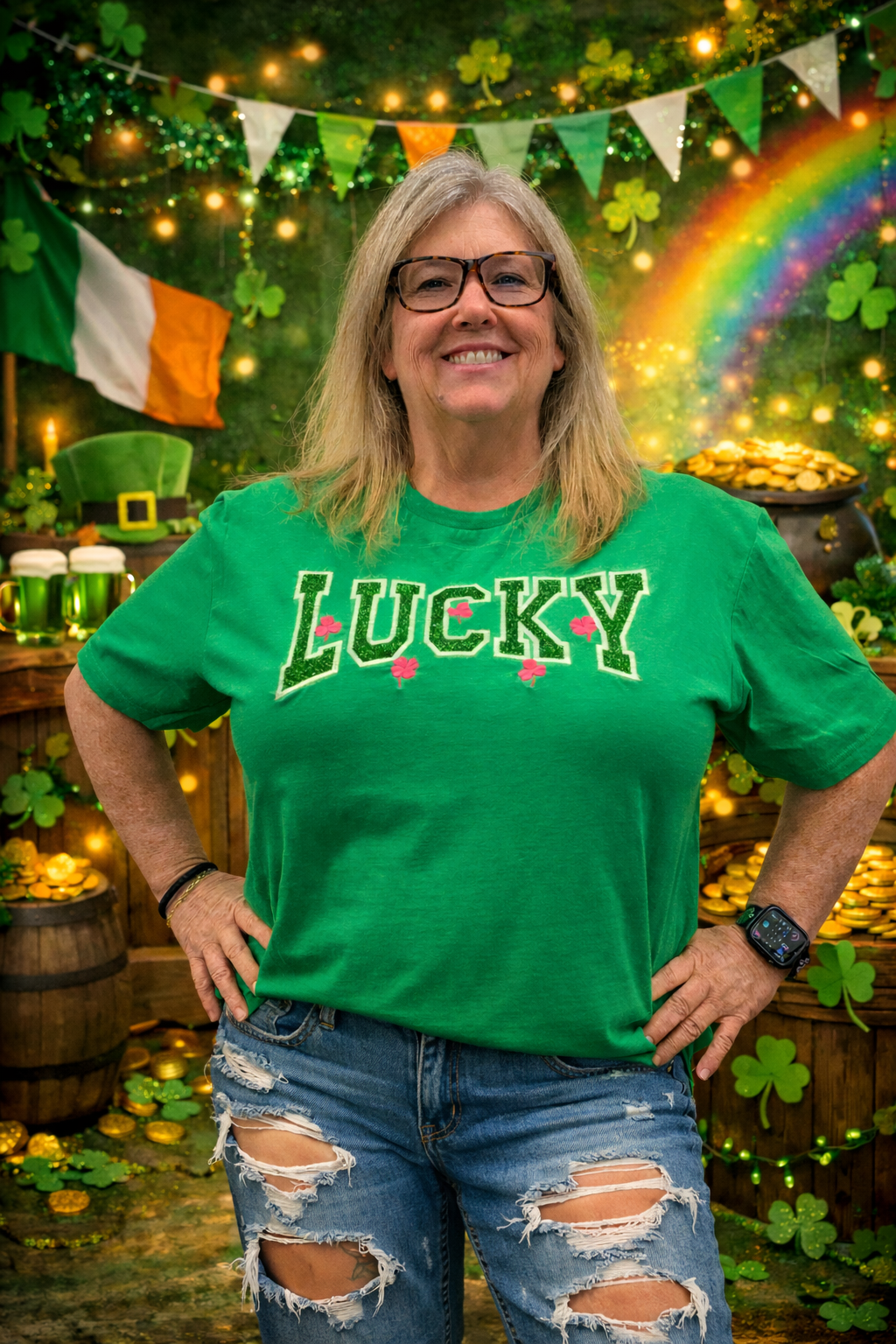 LUCKY Green Glitter T-Shirt