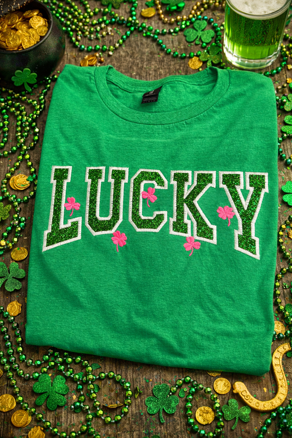 LUCKY Green Glitter T-Shirt