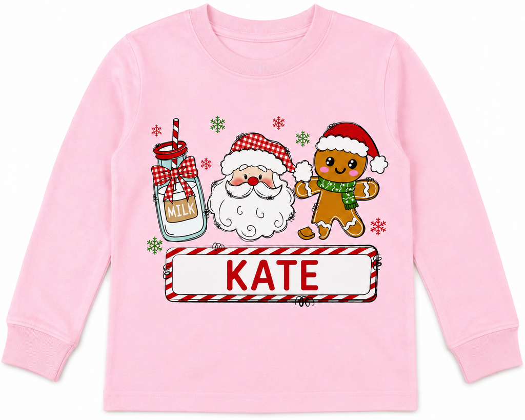 Personalized Santa & Gingerbread Christmas Long Sleeve Tee