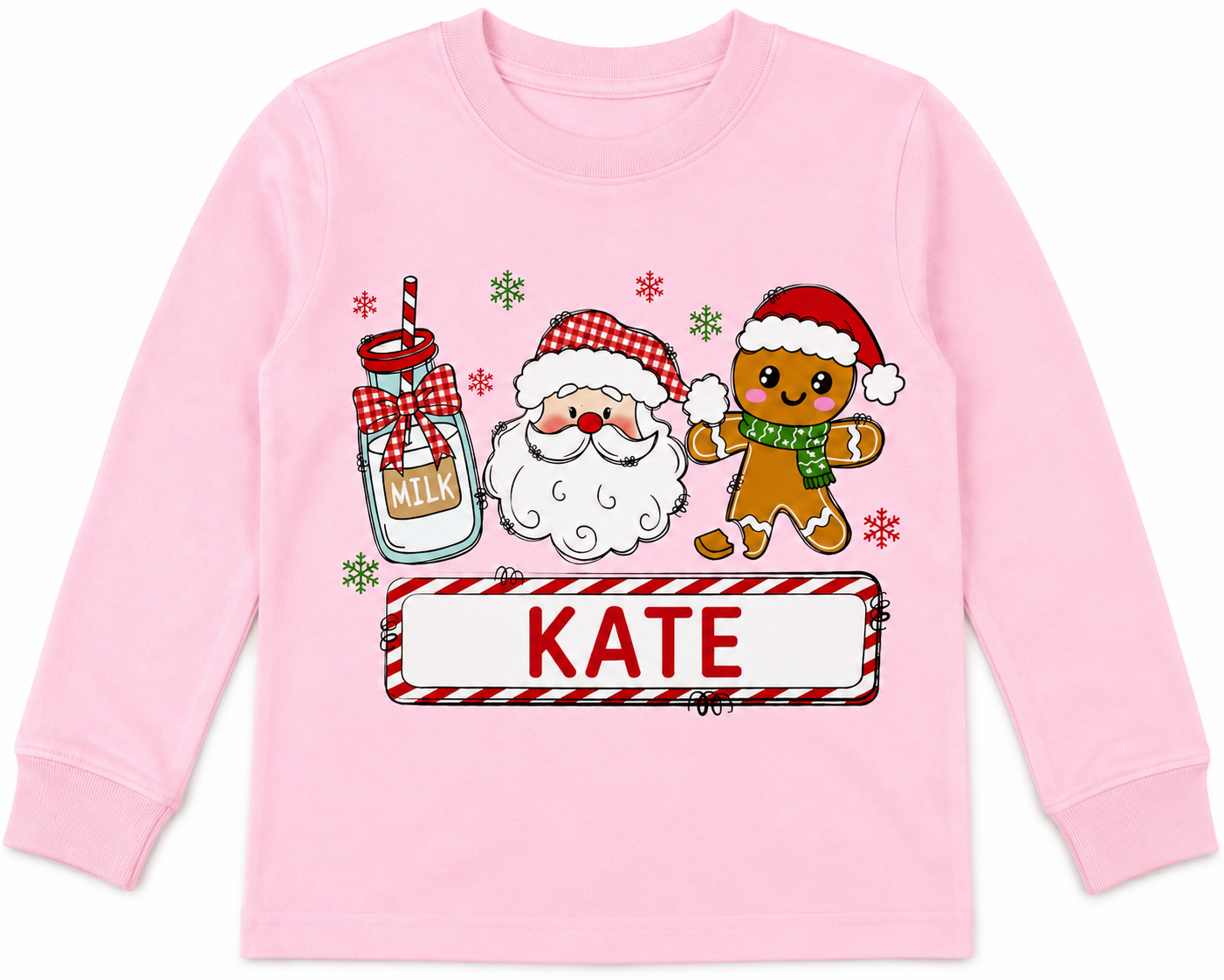 Personalized Santa & Gingerbread Christmas Long Sleeve Tee