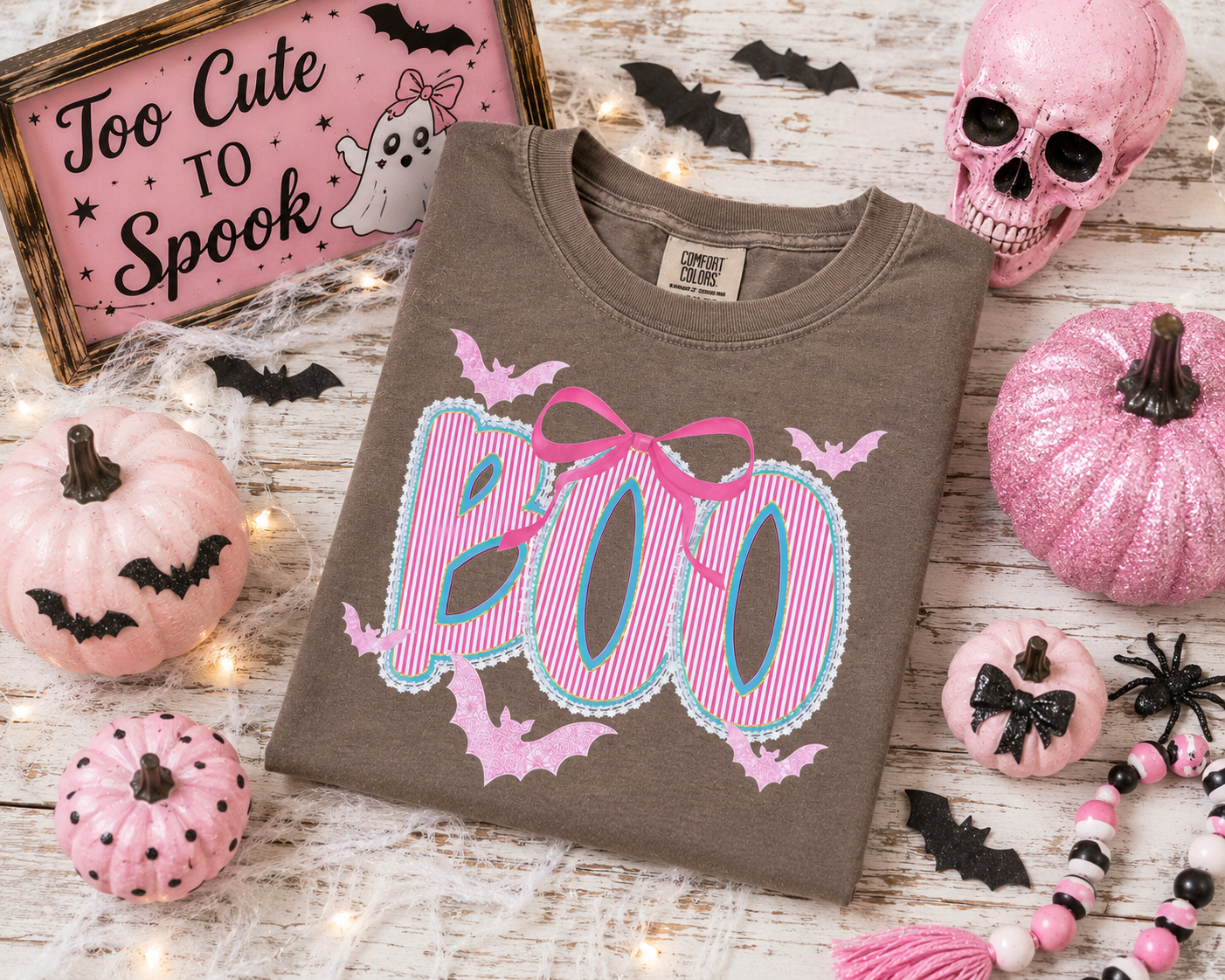 BOO Bow & Bats Halloween Tee