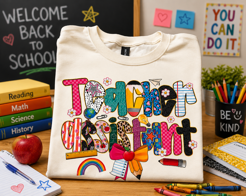 TEACHER ASSISTANT COLORFUL GRAPHIC TEE