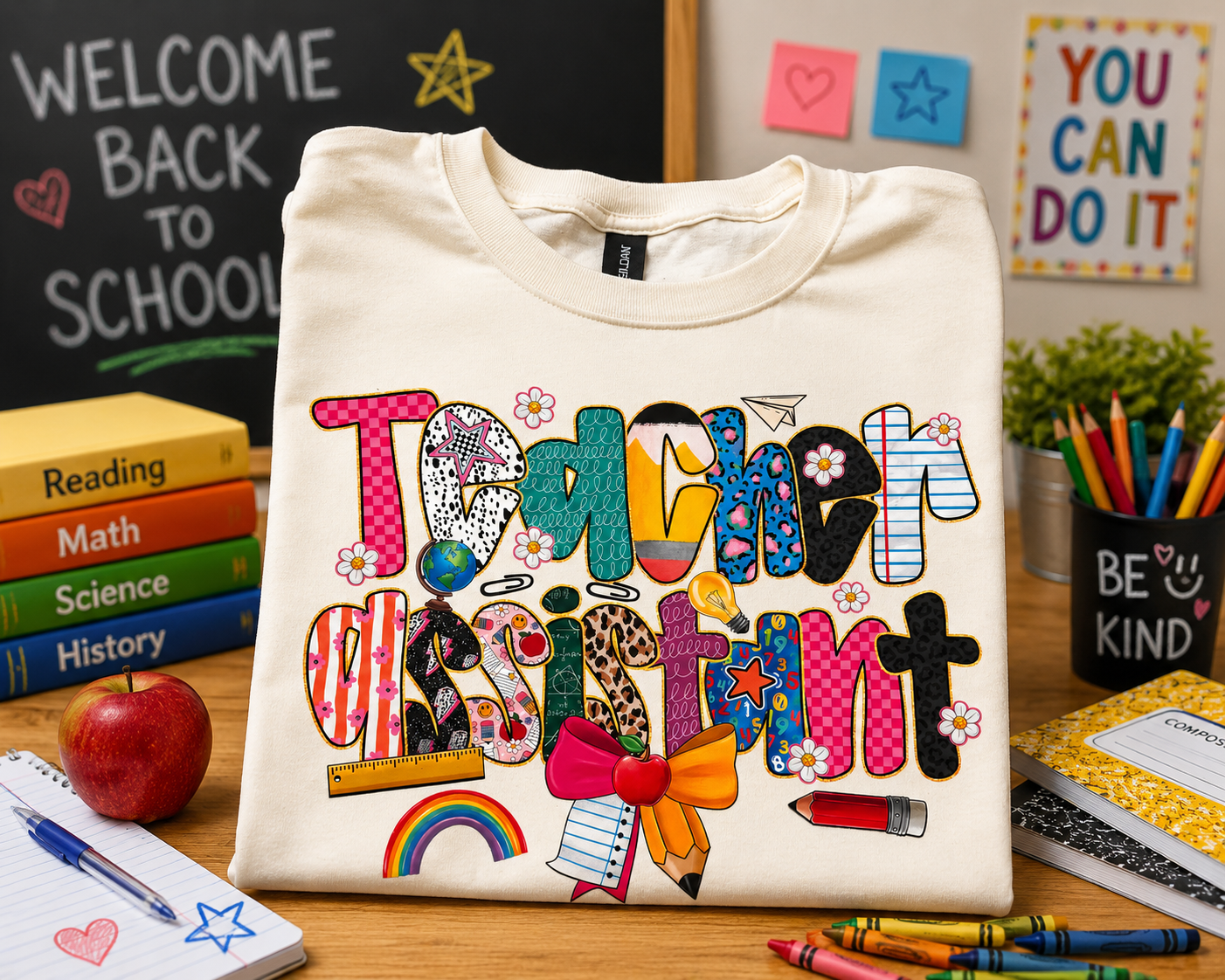 TEACHER ASSISTANT COLORFUL GRAPHIC TEE