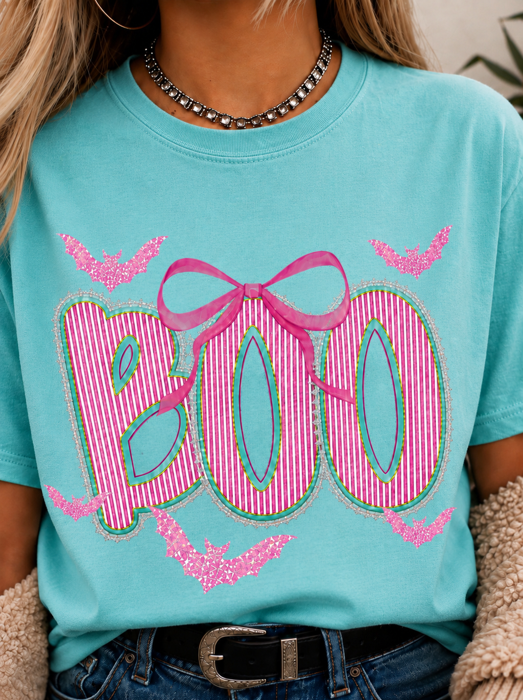 BOO Bow & Bats Halloween Tee
