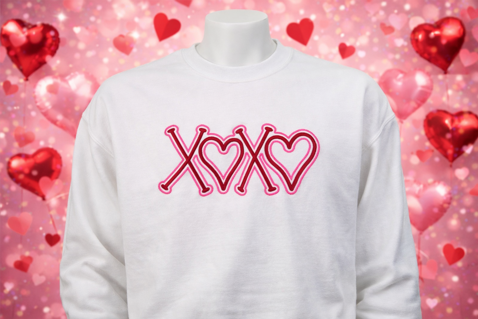 XOXO Heart Embroidered Applique Sweatshirt - Puff Embroidery Valentine