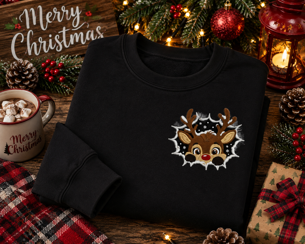 Peep-a-Boo Reindeer Embroidered Sweatshirt