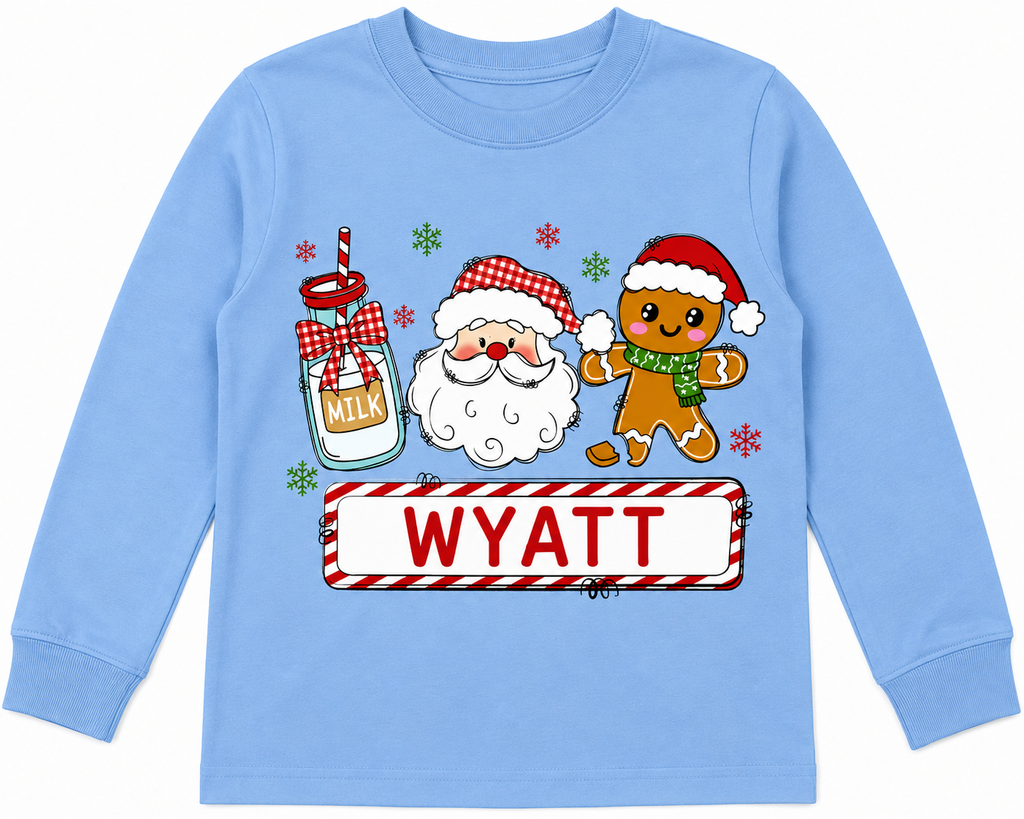 Personalized Santa & Gingerbread Christmas Long Sleeve Tee