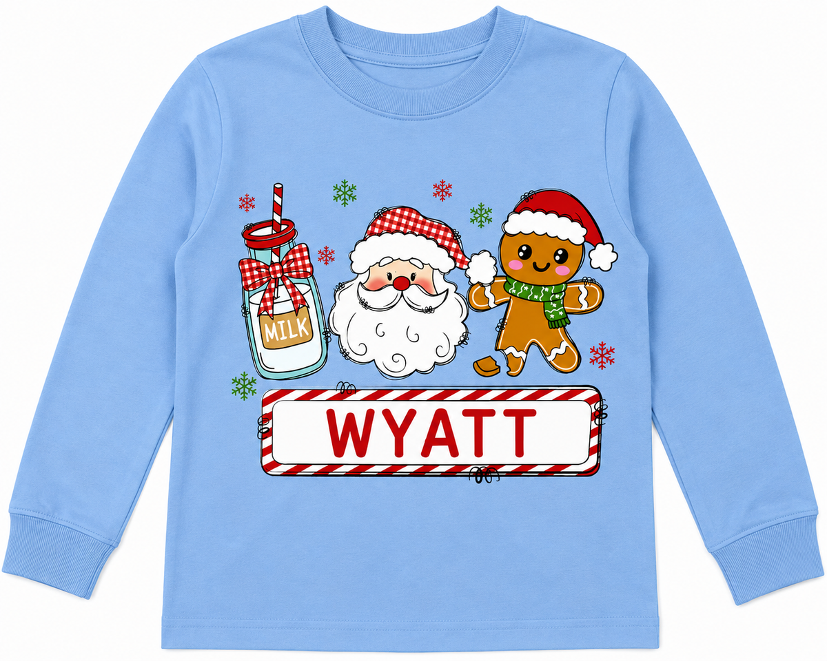 Personalized Santa & Gingerbread Christmas Long Sleeve Tee