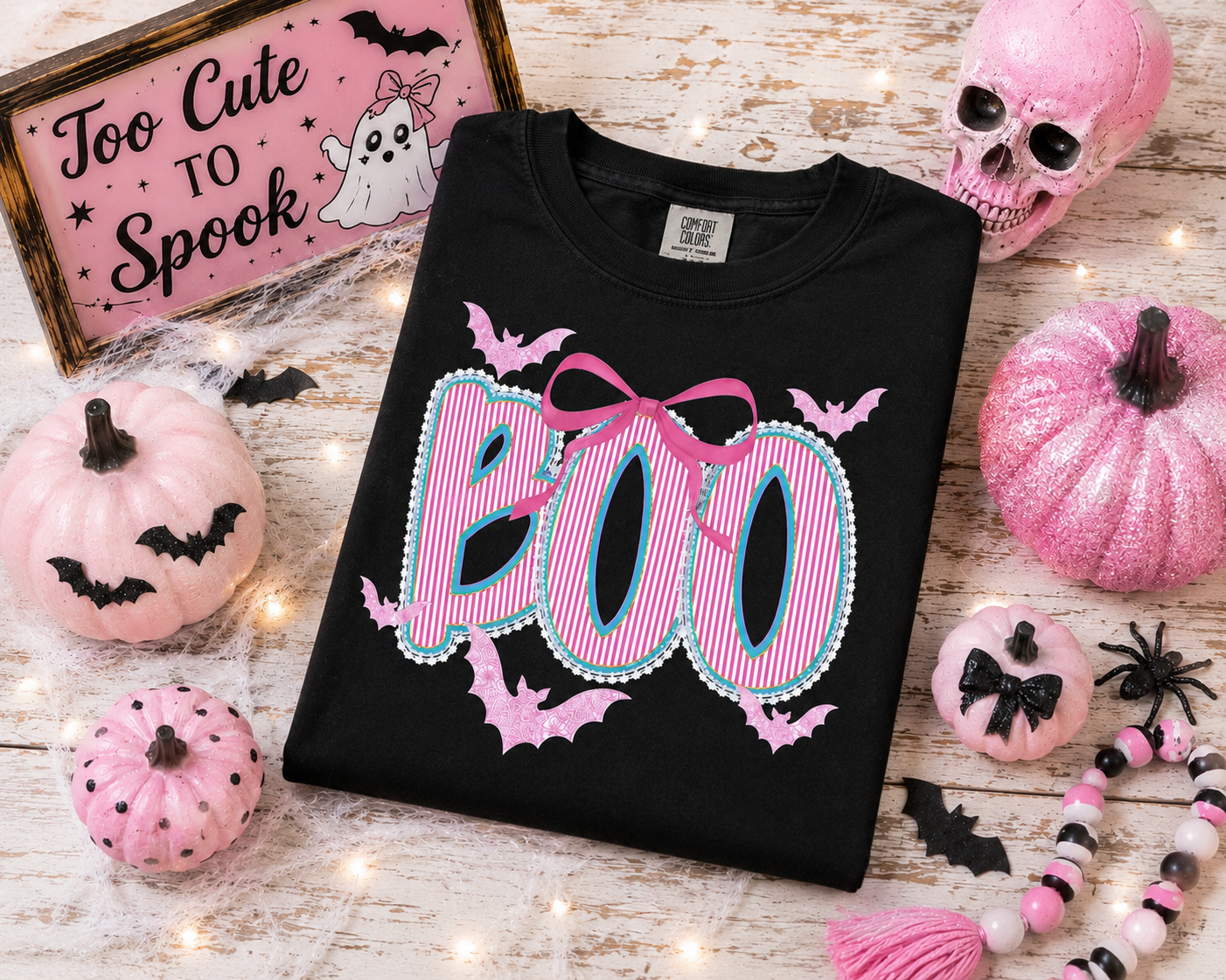 Little Roo BOO Bow & Bats Halloween Youth Tee