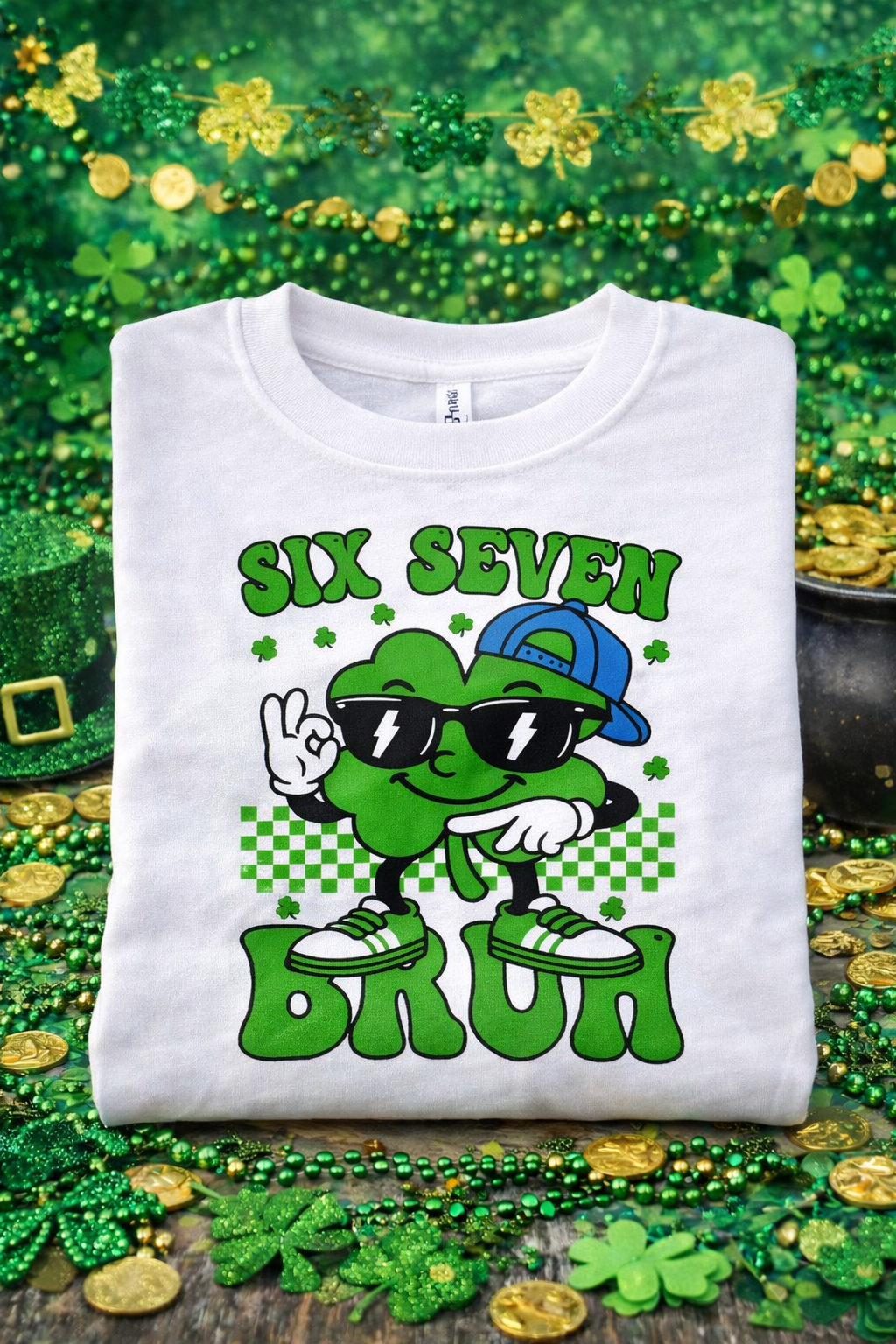 Six Seven Bruh Shamrock Kids Long Sleeve