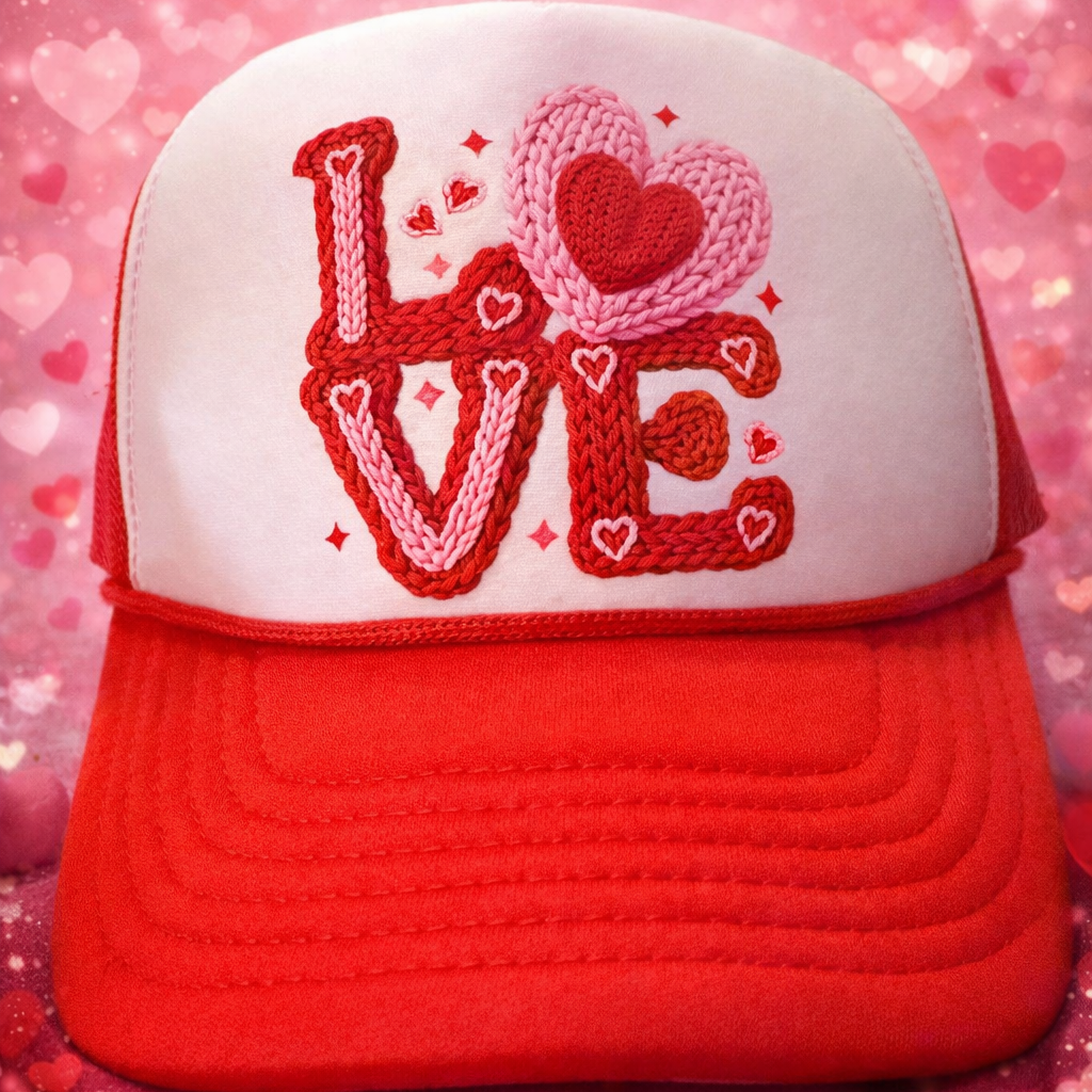 LOVE Red and White Foam Trucker Hat - Valentine Edition