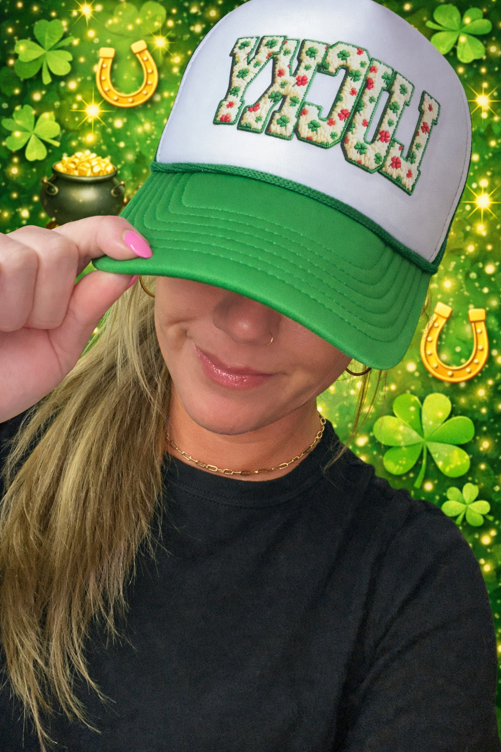 Lucky Foam Trucker Hat-Floral Clover Design