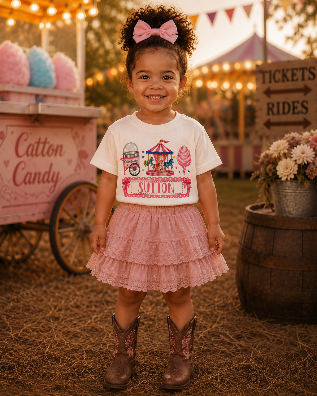Personalized Girl's County Fair Tee | Cotton Candy & Carousel