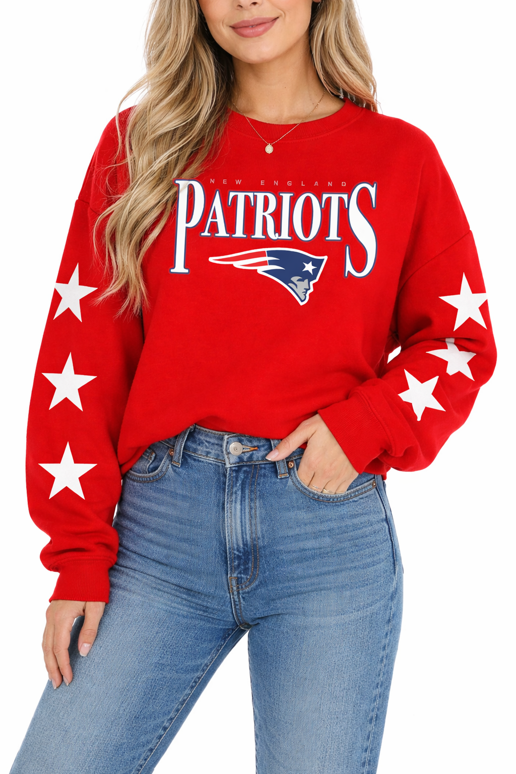 Red Patriots Star Sleeve Crewneck