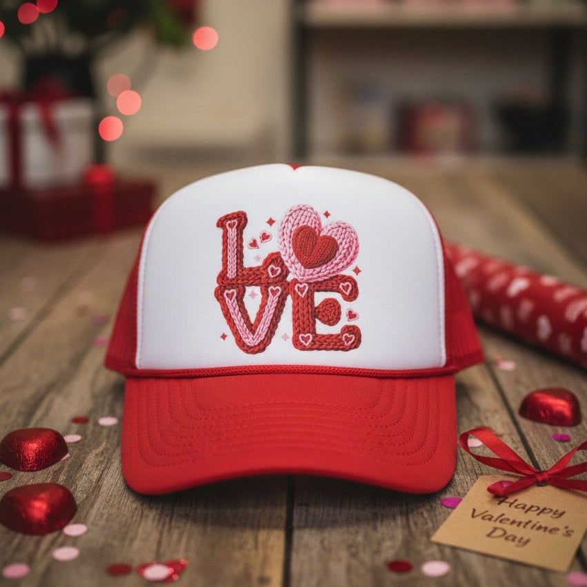 LOVE Red and White Foam Trucker Hat - Valentine Edition