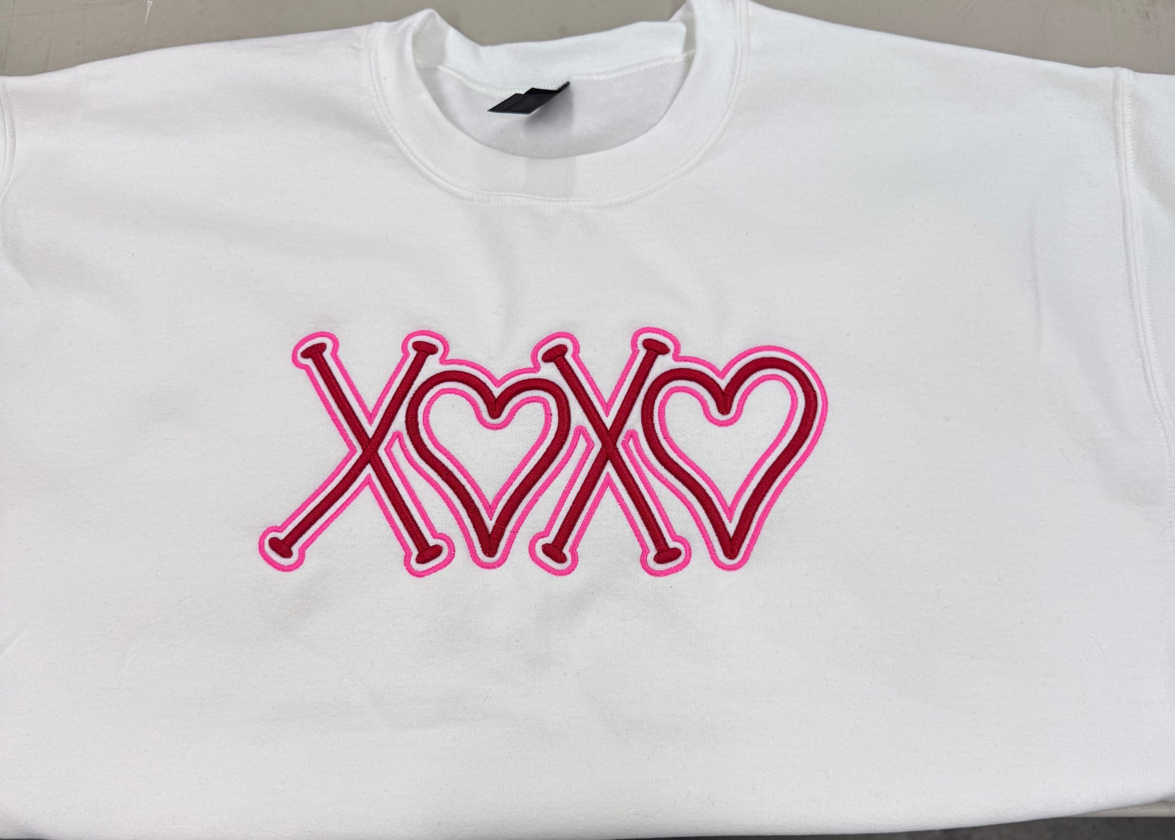 XOXO Heart Embroidered Applique Sweatshirt - Puff Embroidery Valentine