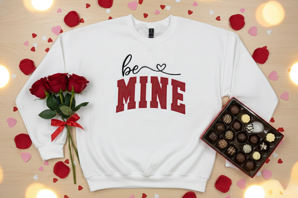 Be Mine Embroidered Valentine's Day Red Glitter Sweatshirt