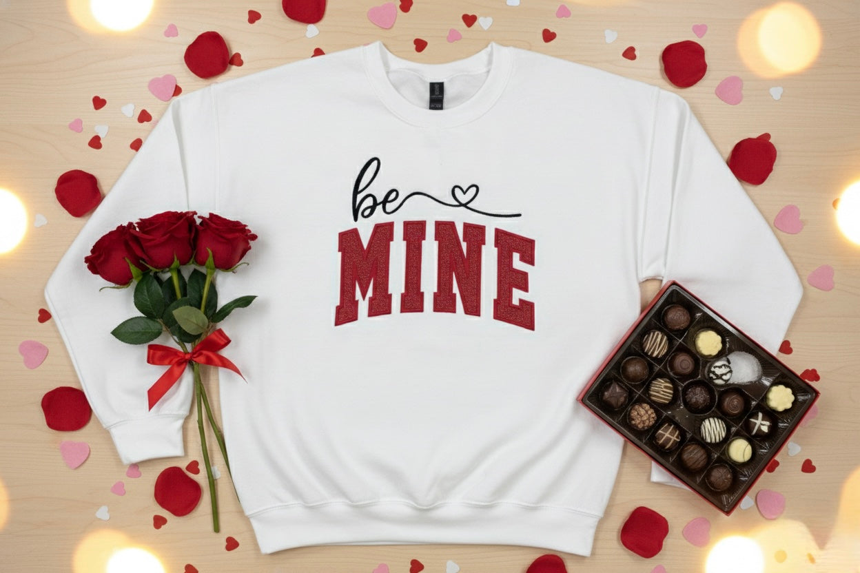 Be Mine Embroidered Valentine's Day Red Glitter Sweatshirt