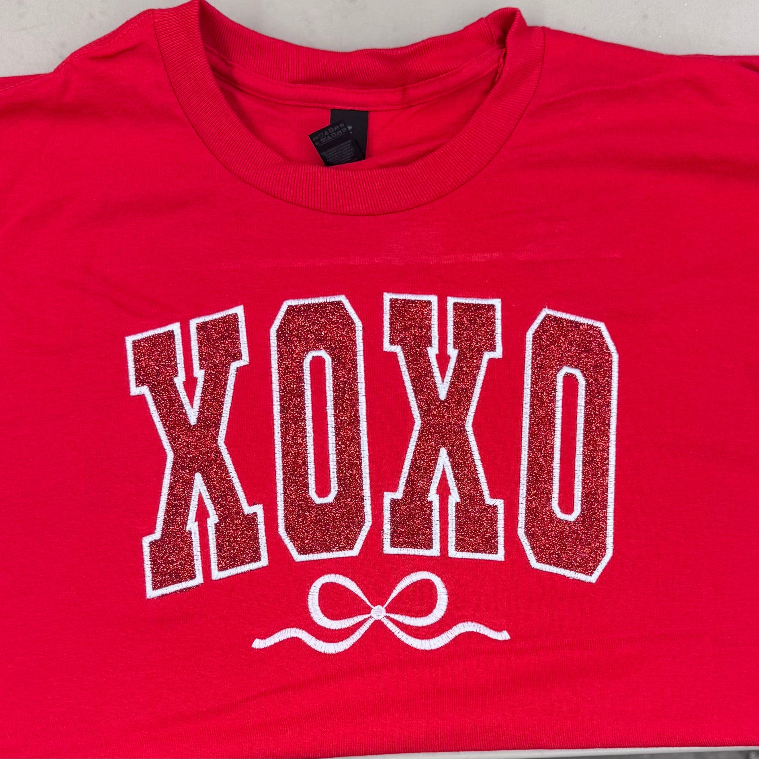 XOXO Embroidered Valentine's Day Red Glitter Sweatshirt