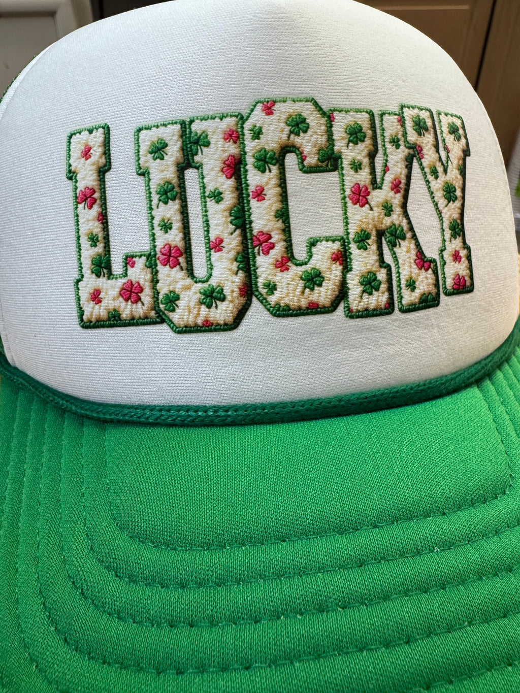 Lucky Foam Trucker Hat-Floral Clover Design