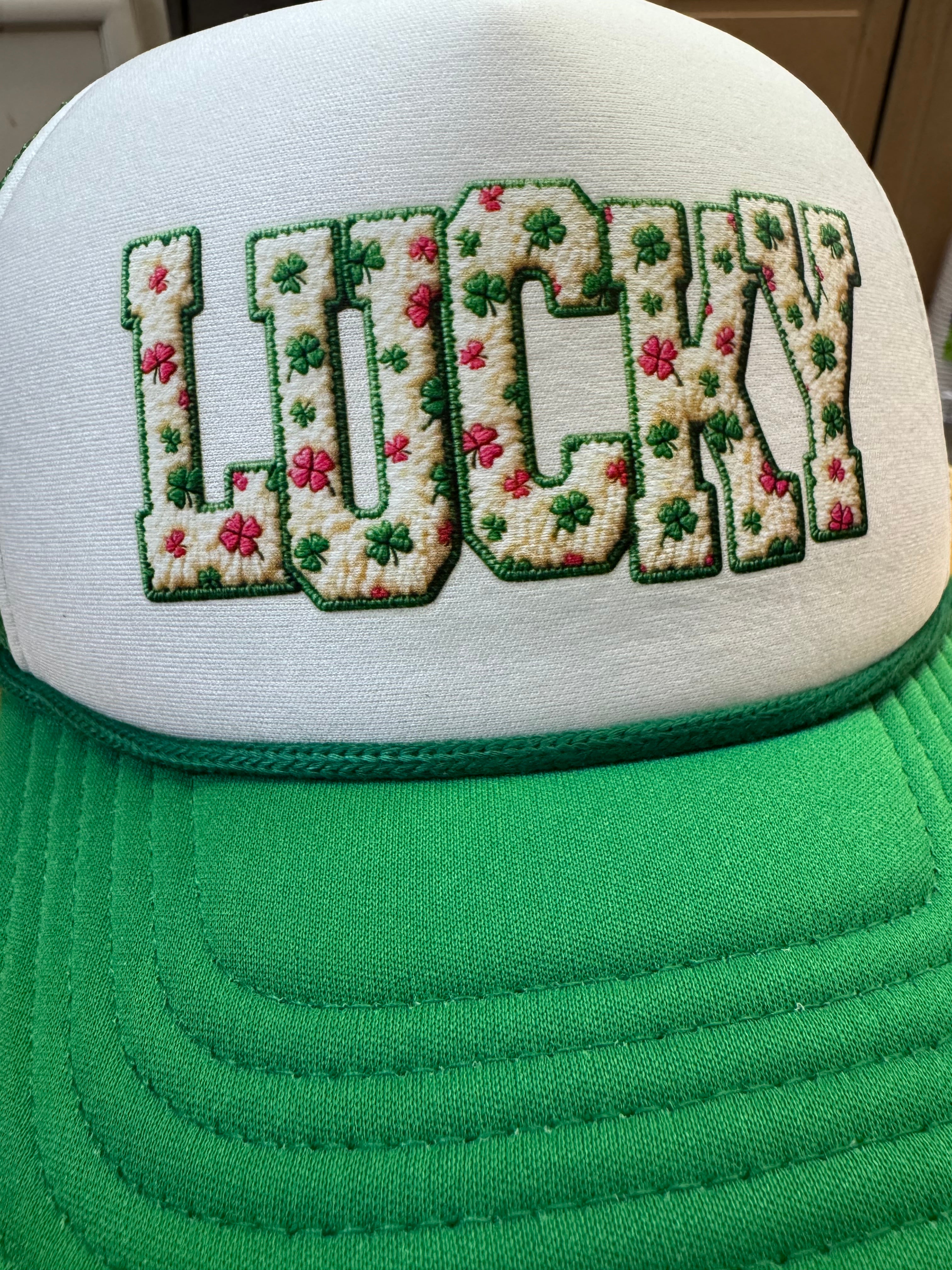 Lucky Foam Trucker Hat-Floral Clover Design