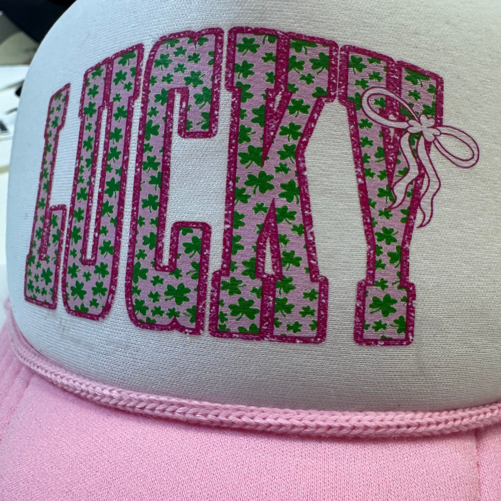 Lucky Pink Foam Trucker Hat-St Patty's Day DTF Print