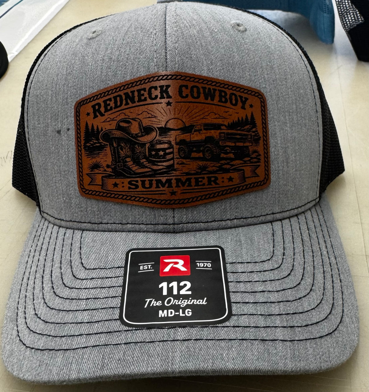 Redneck Cowboy Summer Leather Patch Hat | Richardson 112 Trucker Hat