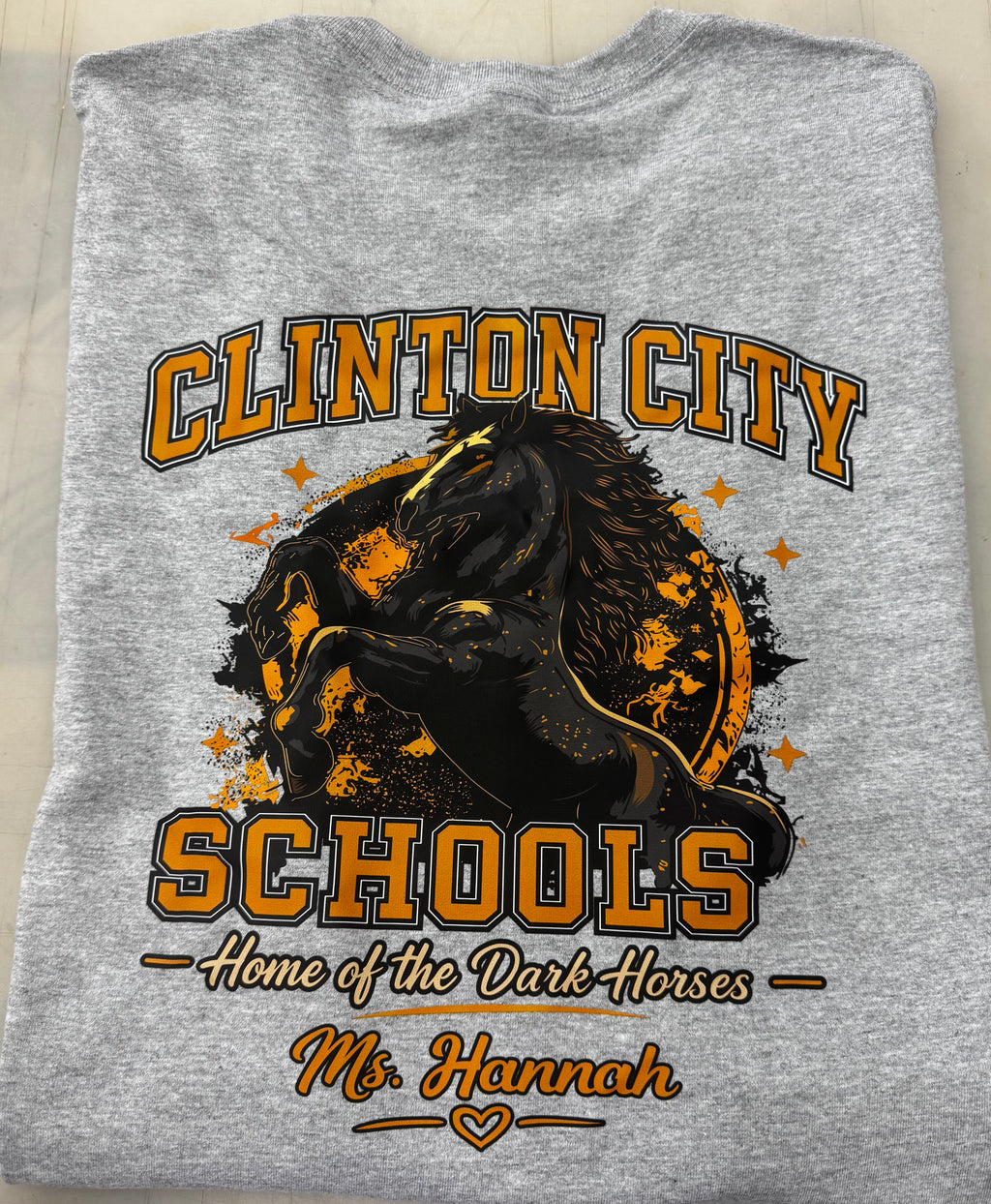 PERSONALIZED CLINTON CITY SCHOOLS DARK HORSES TEACHER SHIRT