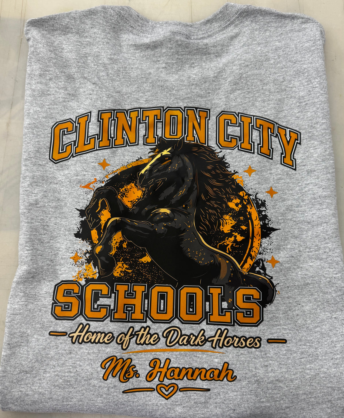 PERSONALIZED CLINTON CITY SCHOOLS DARK HORSES TEACHER SHIRT