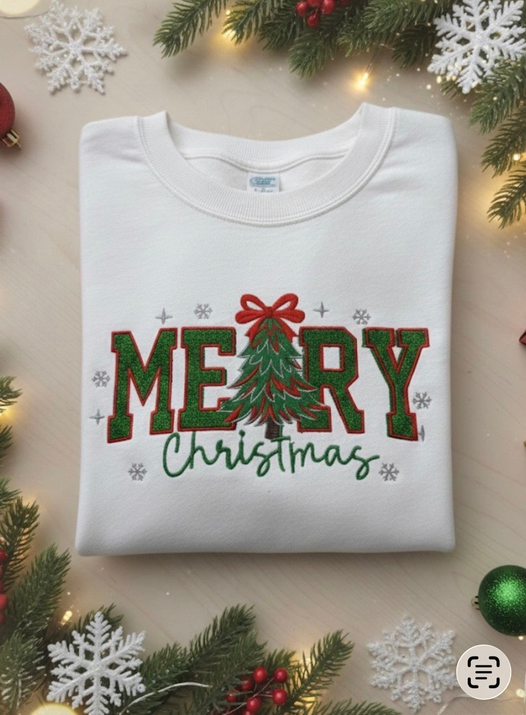Glitter Merry Christmas Tree Embroidered Sweatshirt