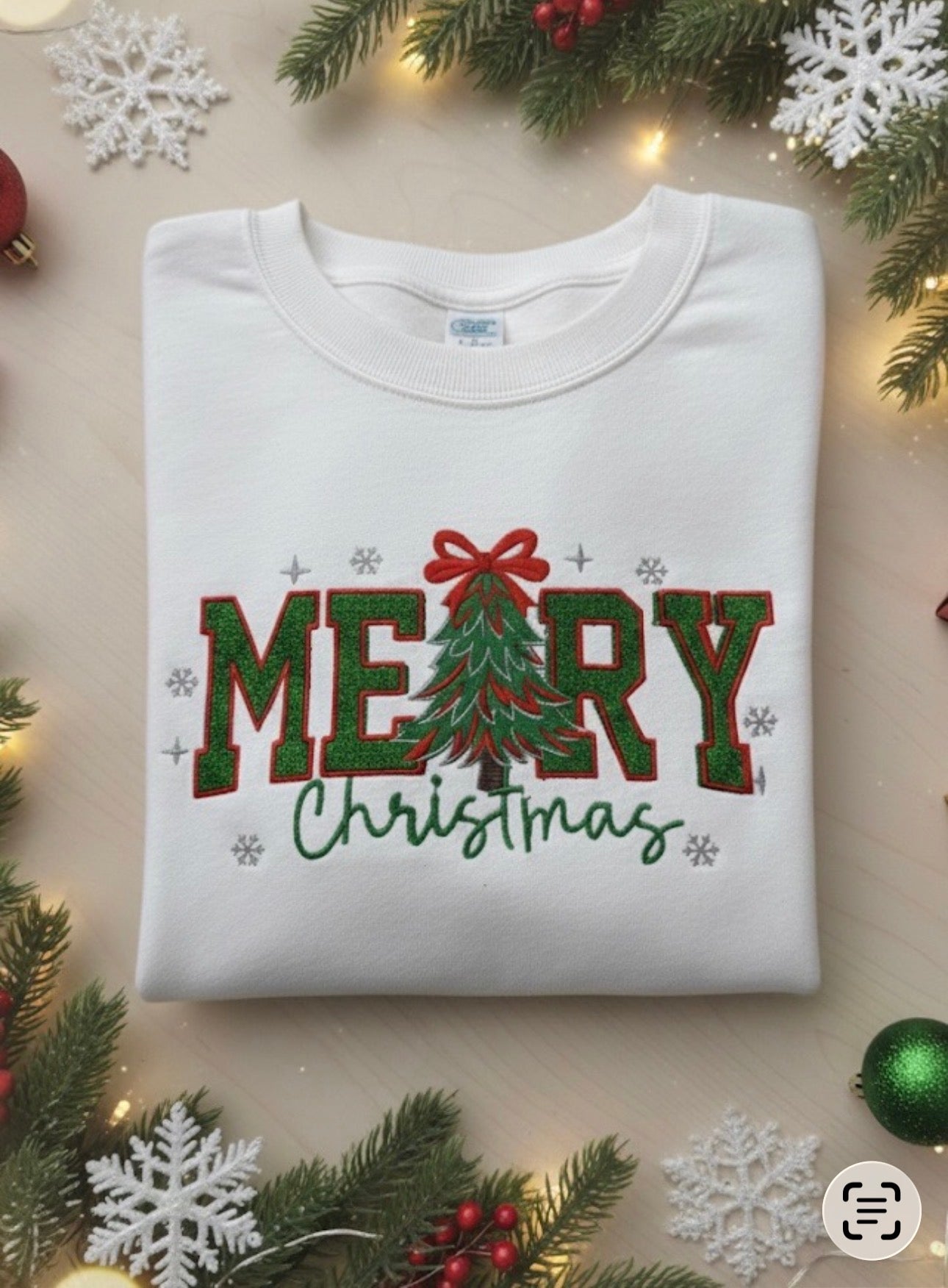 Glitter Merry Christmas Tree Embroidered Sweatshirt