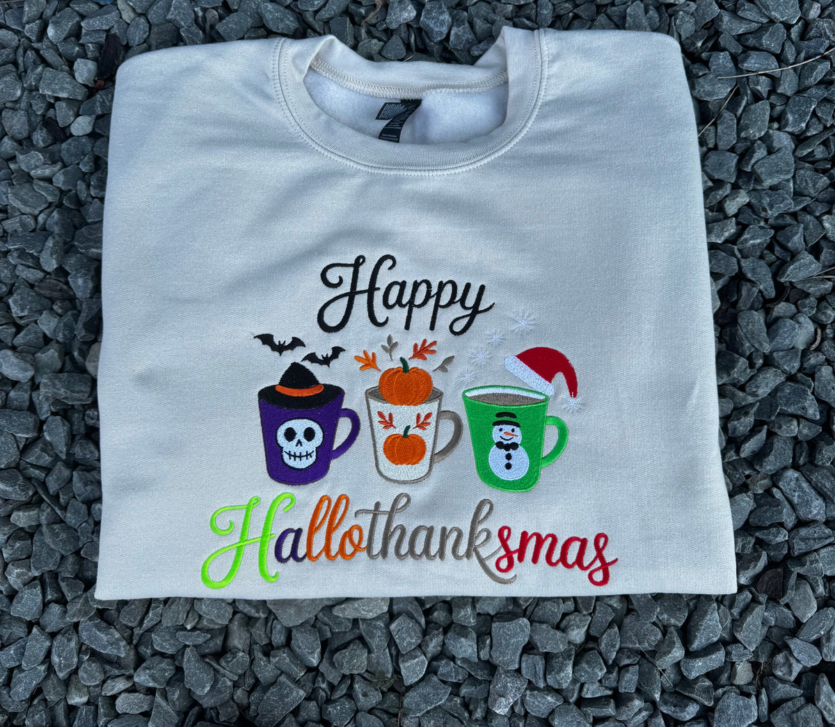 Happy Hallothanksmas Embroidered Sweatshirt 3-in-1 Holiday