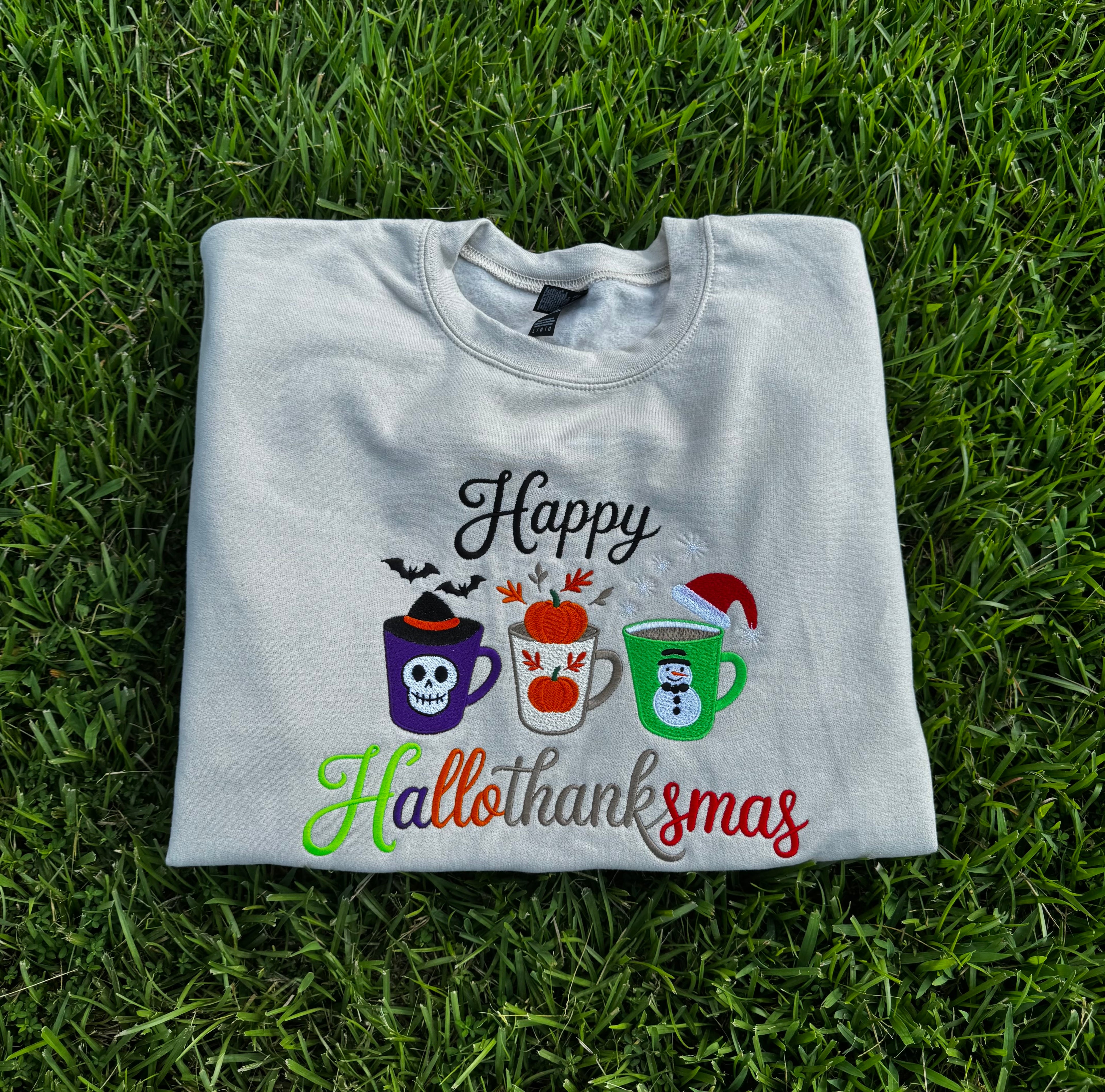 Happy Hallothanksmas Embroidered Sweatshirt 3-in-1 Holiday